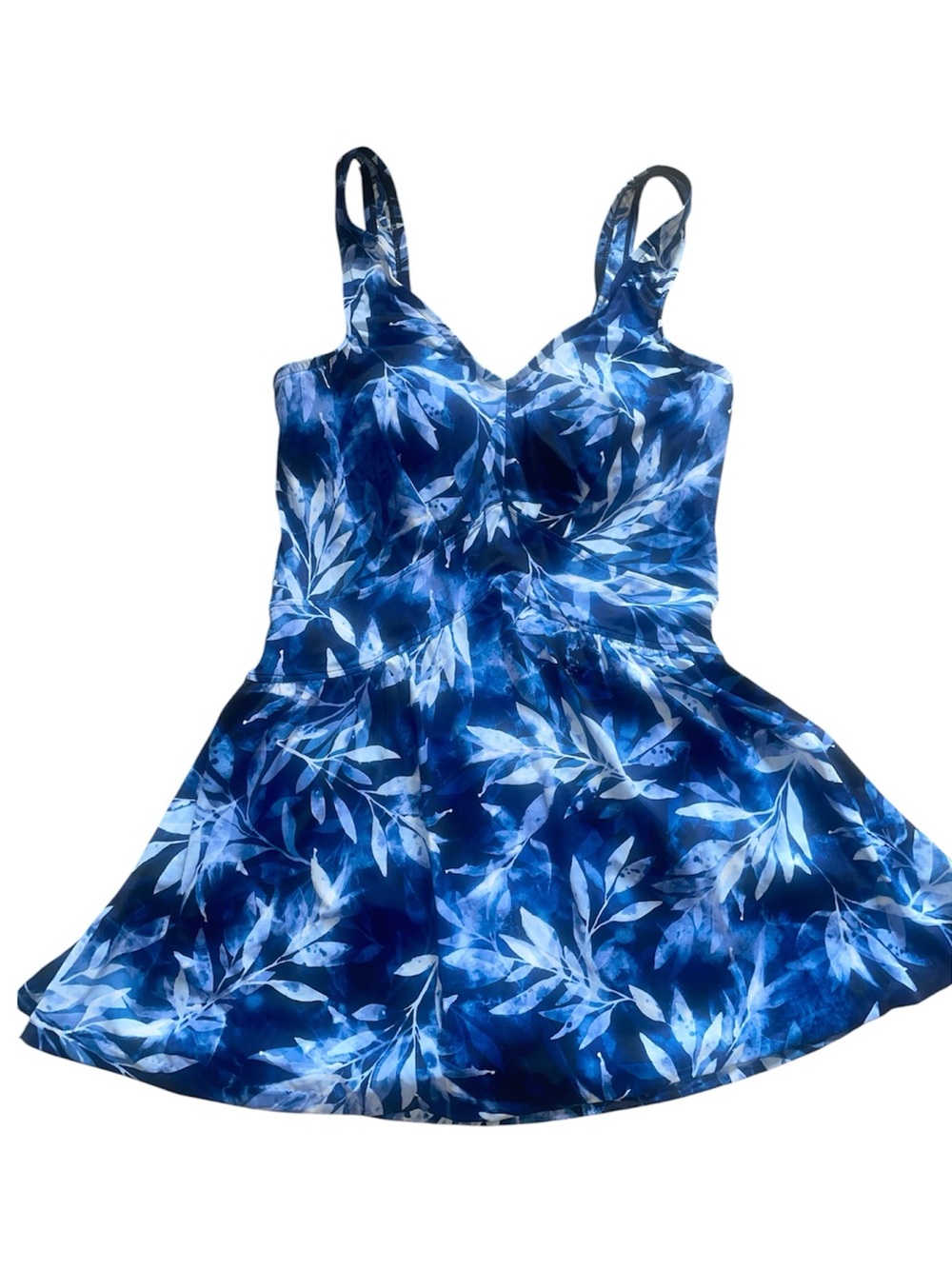 Rose Marie Reid Blue Leaf-Print Swim Dress